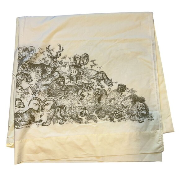 Vtg 70s Martex Luxor Double King Flat Sheet Jungle African Animals Brown Yellow - Picture 1 of 8